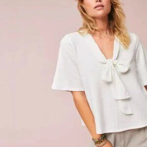 Anthropologie Eri + Ali Tie Front White Top